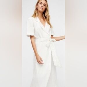 Free People Klara Wrap Dress White 100% Linen Small/P Beach Coastal Boho *Read*